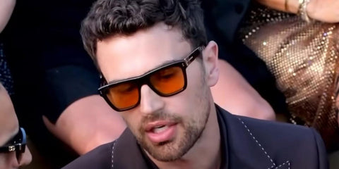 Theo James is wearing Dolce&Gabbana DG44250 50187 Sunglasses with a custom orange lens