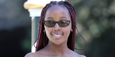 South African actress Thuso Mbedu was seen wearing black Miu Miu MU A06S 16K10I sunglasses with brown lenses at the 83rd Venice Film Festival, September 2026.