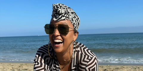 Television personality Tia Mowry was seen wearing black Bottega Veneta BV1012S 001 aviator sunglasses in her social media post, August 2025. Shop online now on Pretavoir