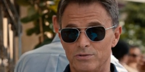 Actor and producer Tim Daly was seen wearing Randolph Aviator 23K White Gold AF265 sunglasses with blue cobalt Polarised lenses in Madam Secretary, season 3, as Henry McCord