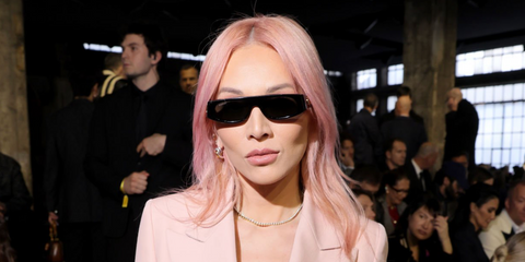 Tina Leung was seen wearing black Gucci GG1771S 001 sunglasses at the Gucci Fall/Winter 2024 fashion show during Milan Fashion Week.