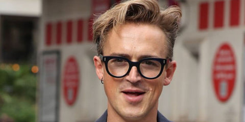 Tom Fletcher of McFly was seen wearing Cutler and Gross 1304 03 Black on Camouflage round optical glasses while arring at the Heart Breakfast Radio Studios in London, September 2023