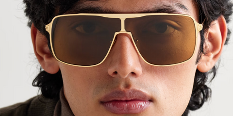 Male model wears Tom Ford Zappa TF1173 30E gold metal sunglasses - buy online