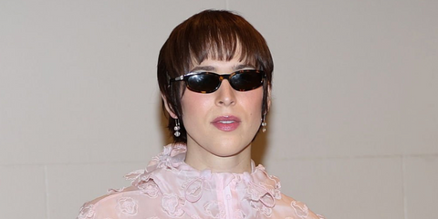 Actress Tommy Dorfman was seen wearing havana tortoiseshell Miu Miu MU A06S 14L09Z sunglasses with green lenses at the CBS Morning Show studios in New York City, May 2025.