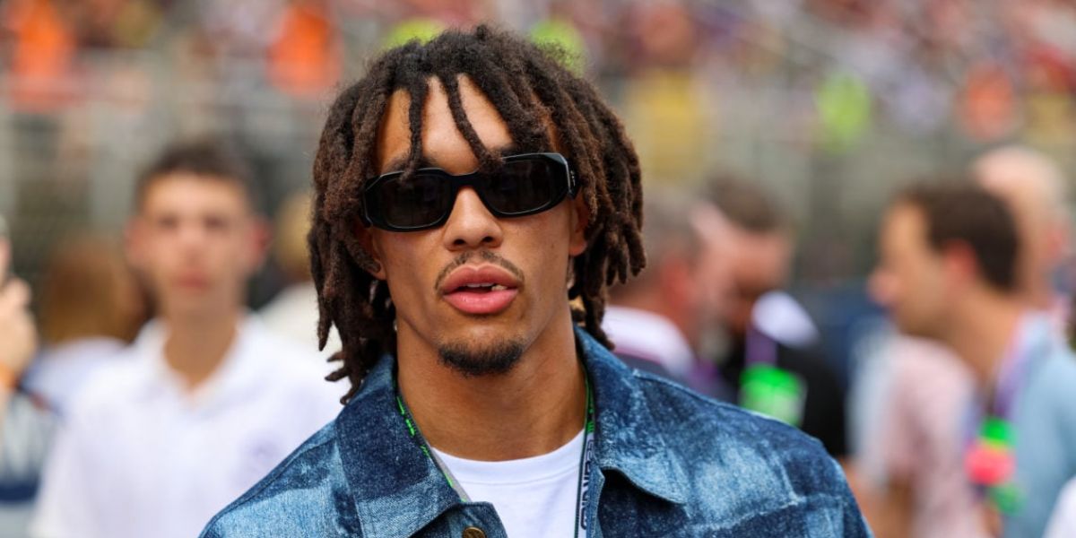 Trent Alexander-Arnold was seen wearing the iconic black Prada PR 17WS 1AB5S0 Symbole Sunglasses at the 2023 F1 Grand Prix of Spain