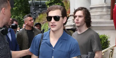 Tye Sheridan was seen wearing black Persol 9649S 95/31 aviator sunglasses at the set of The Late Late Show in London