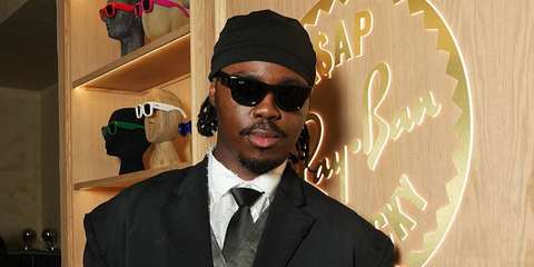 Professional skateboarder Tyshawn Jones was seen wearing black Ray-Ban Mega Wayfarer RB 0840S 901/31 sunglasses at the ASAP Rocky Met Gala After Party, May 2025. Shop online now on Pretavoir