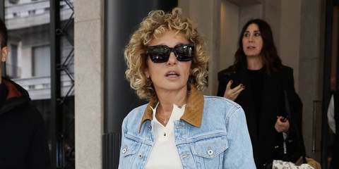 Italian actress Valeria Golino was seen wearing black Bottega Veneta BV1212S 001 square sunglasses at the Bottega Veneta Spring/Summer 2026 fashion show during Milan Fashion Week. Shop online now on Pretavoir