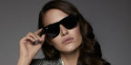 Model Vanessa Moody was seen wearing black Ray-Ban Blaze Wayfarer RB 4440N 601/71 sunglasses in Elle Italy, photographed by Xavi Gordo
