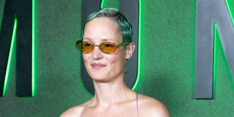 Actress Vicky Krieps was seen wearing dark ruthenium Bottega Veneta Sardine BV1386S 002 oval sunglasses with yellow lenses at the New York premiere of Netflix's "Monster: The Ed Gein Story" in September 2025. Shop online now on Pretavoir