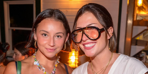 TikToker Victoria Paris, pictured with Hallyn Bellairs, was seen wearing black Tom Ford Troy TF836 001 Blue Control sunglasses with clear lenses in her Instagram post, August 2024.