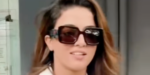 Bollywood actress Wamiqa Gabbi was seen wearing brown tortoiseshell Prada PR 23YS 2AU06B sunglasses with green and pink temple in September 2024. Shop online now on Pretavoir