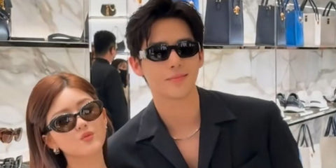 Wang Anyu (right) is seen wearing Versace 4361 GB1/87 Medusa Biggie Sunglasses to attend the brand's event in China