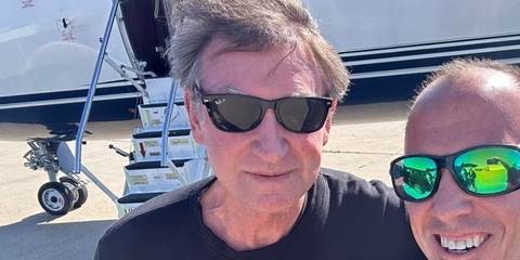 Canadian former professional ice hockey player and coach Wayne Gretzky was seen wearing black Ray-Ban New Wayfarer 2132 901/58 Polarised sunglasses with a colleague in October 2024