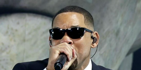 Will Smith wearing Ray-Ban Balorama sunglasses on stage at Coachella 2024