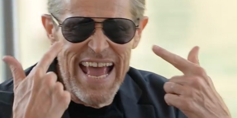 Willem Dafoe is seen wearing Prada PR A54S 1BO5Z1 Polarised sunglasses to the 2024 Venice Film Festival