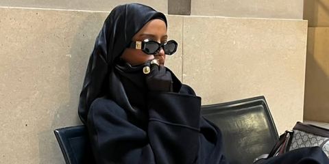 Wolfie Aziza was seen wearing black Versace 4466U GB1/87 sunglasses to attend the Copenhagen Fashion Week Spring/Summer 2025
