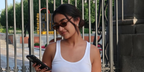 Mexican content creator Xime Ponch was seen wearing tortoiseshell Miu Miu Regard MU 11ZS VAU2Z1 rectangular sunglasses with brown lenses in her Instagram post, June 2025. Shop online now on Pretavoir
