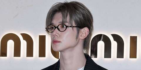 South Korean singer Yeonjun of the group TXT (Tomorrow X Together) was seen wearing tortoiseshell Miu Miu MU 01XV VAU1O1 oval optical glasses at the Miu Miu The Hyundai Seoul Store Opening in September 2025.