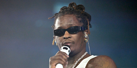 Rapper Young Thug was seen wearing black Saint Laurent SL M140/F 001 sunglasses at the ComplexCon 2025 in Las Vegas.