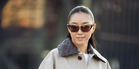 Chinese influencer Yuwei "Yuyu" Zhangzou was seen wearing tortoiseshell Bottega Veneta BV1101S 002 cat eye sungkasses at the Bottega Veneta Spring/Summer 2026 fashion show during Mialn Fashion Week. Shop online now on Pretavoir