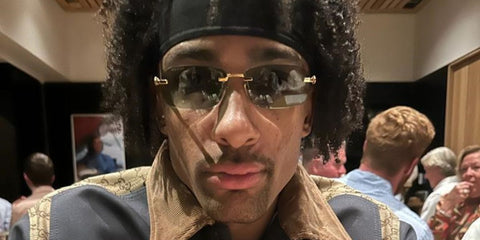 Basketball player Zeke Nnaji was seen wearing gold Gucci GG1221S 001 rimless sunglasses in a social media post. Shop online now on Pretavoir