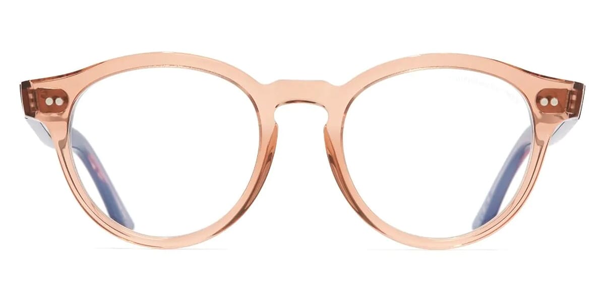 Cutler and Gross 1378 13 Crystal Peach and Striped Brown Havana with Blue Control Glasses