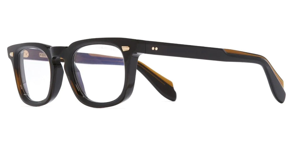 Side view of thick rectangular black spectacles frame