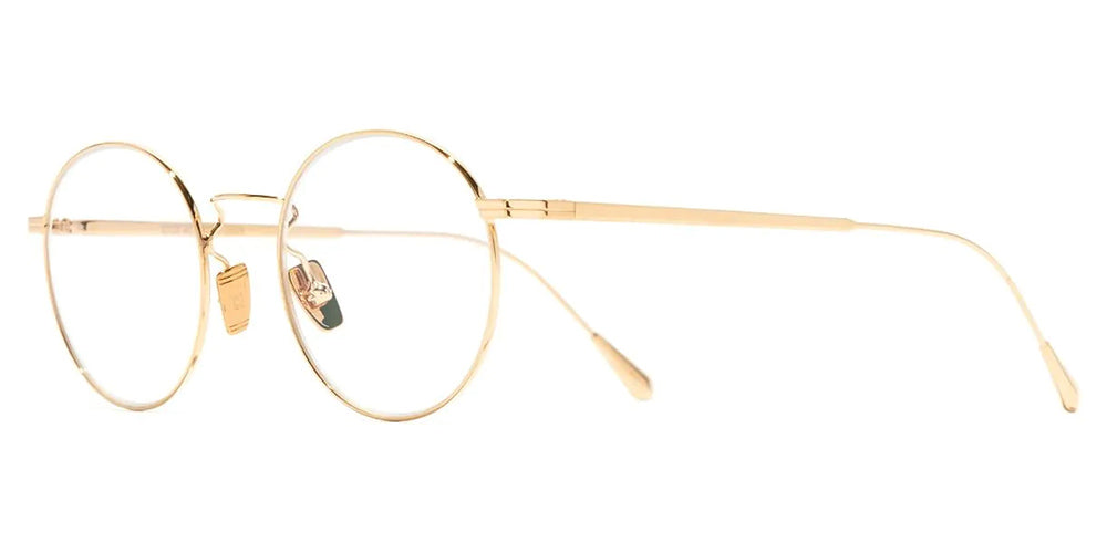 Side view of round gold wire glasses frame