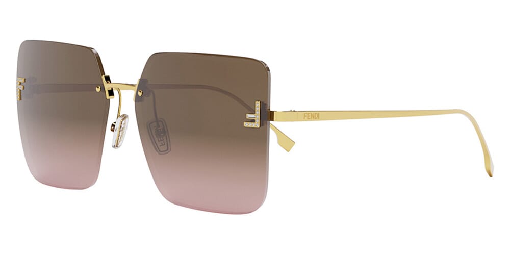 FENDI First FE4082US 30T Gold Square Rimless Sunglasses With Brown