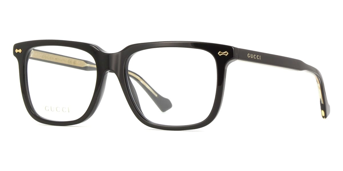 Three quarter view of Gucci black eyeglasses frame