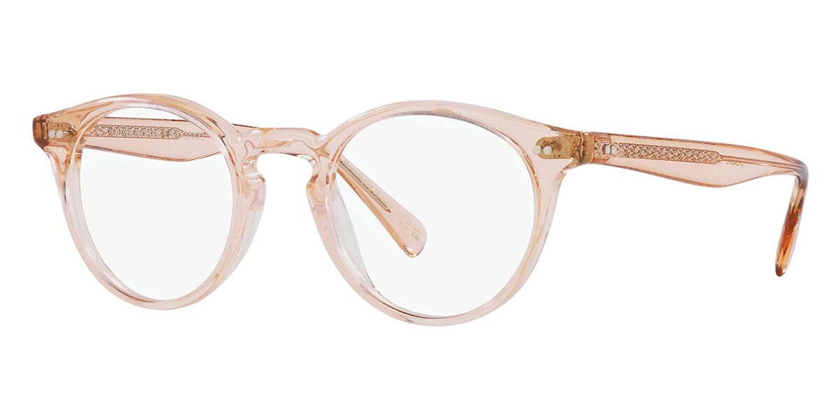 Side view of coral pink crystal acetate spectacles