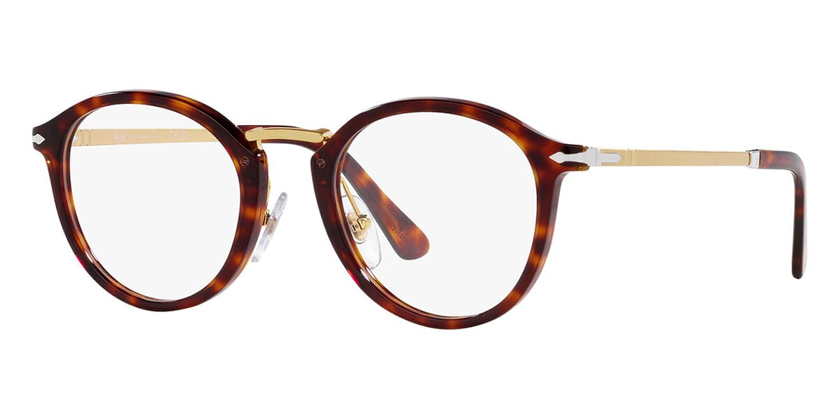 Three quarter view of combination gold and acetate glasses frame