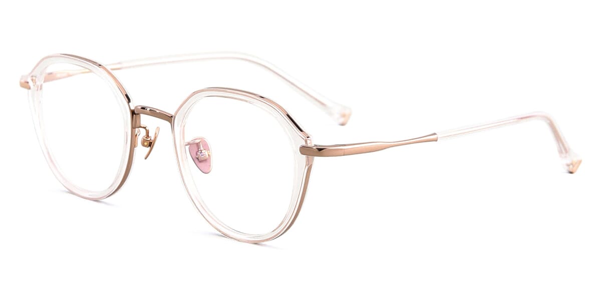 Side view of rose gold and crystal acetate spectacle frame