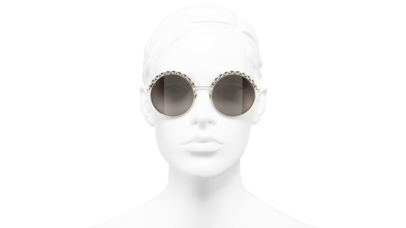 Chanel Metal Calfskin Round Chain Sunglasses 4265-Q Black
