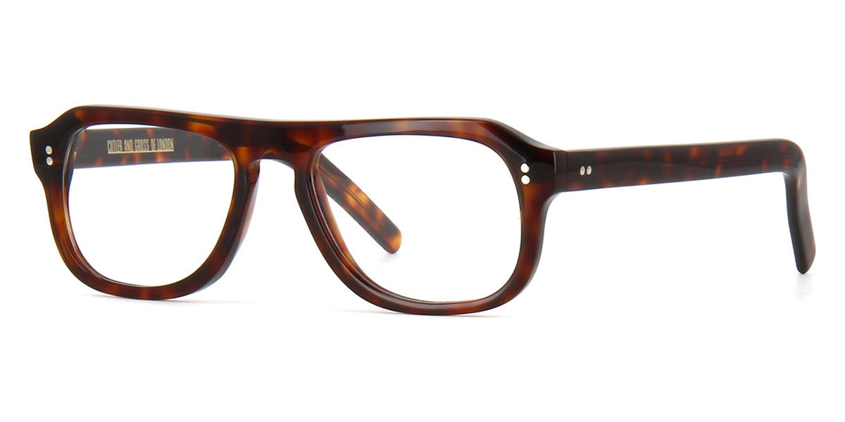 Side view of Havana pattern flat-top Pilot style eyeglasses frame
