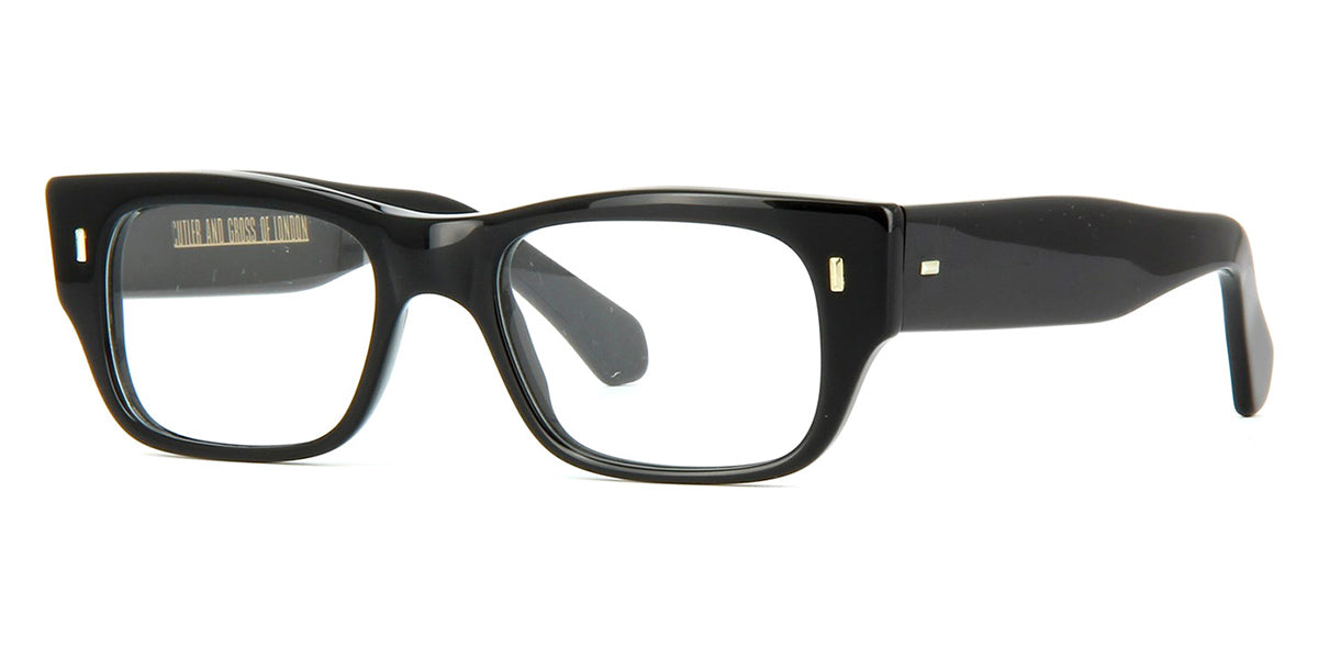Side view of '50s style thick frame glasses