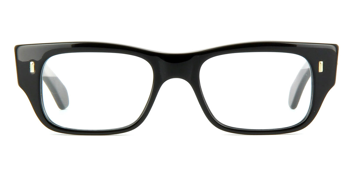 Front view of rectangular thick black spectacle frame