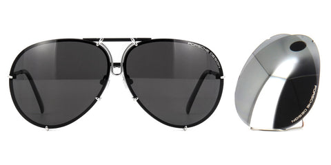 Porsche Design 8478 J Black/Silver Frame - Grey Polar + Silver Lenses - As Seen On Kris Jenner & Khloe Kardashian