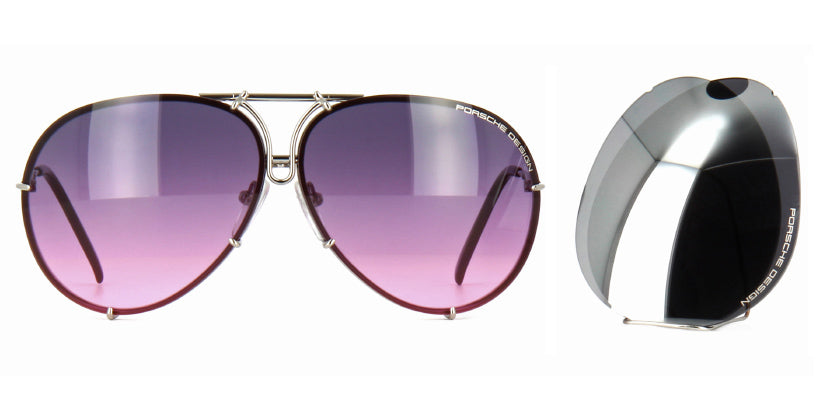 Porsche Design 8478 M Silver Frame - Pink + Silver Grey Lenses - As Seen On Kyle Richards & Axl Rose