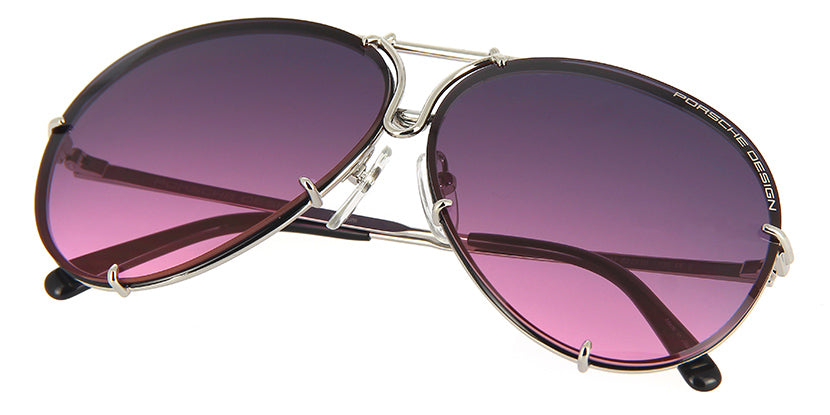 Porsche Design 8478 M Silver Frame - Pink + Silver Grey Lenses - As Seen On Kyle Richards & Axl Rose
