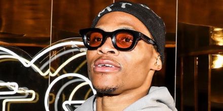 Russell Westbrook wearing Rhude x Thierry Lasry Rhodeo 101 Pink sunglasses 