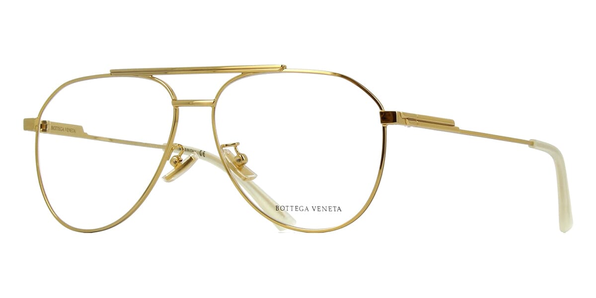 Side view of large gold Aviator eyeglasses frame