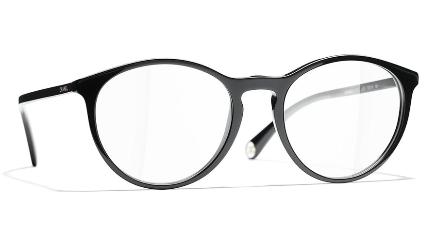 Side view of women's round black cat eye glasses