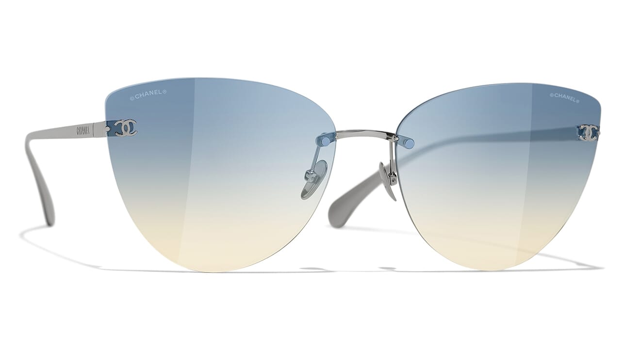 CHANEL Sunglasses in silver plated metal and sky blue l  Drouotcom