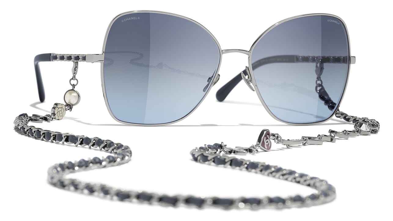 CHANEL Sunglasses Silver CC Auth ar9634 Silvery Metal ref.964140