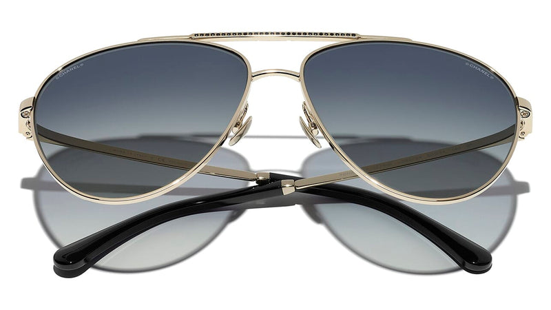 Chanel Gold Tone/ Brown Gradient 4194-Q Leather Chain Link Aviator  Sunglasses Chanel | TLC