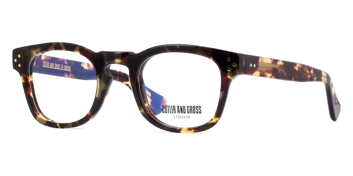 Side view of thick tortoiseshell oval eyeglasses