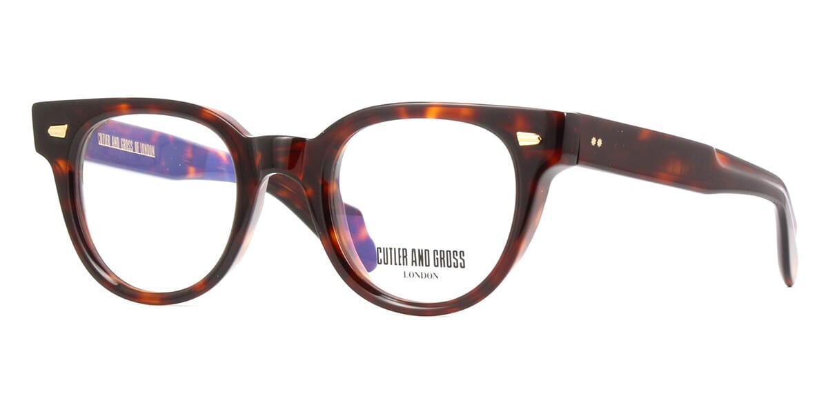 Side view of thick round tortoise eyeglasses frame