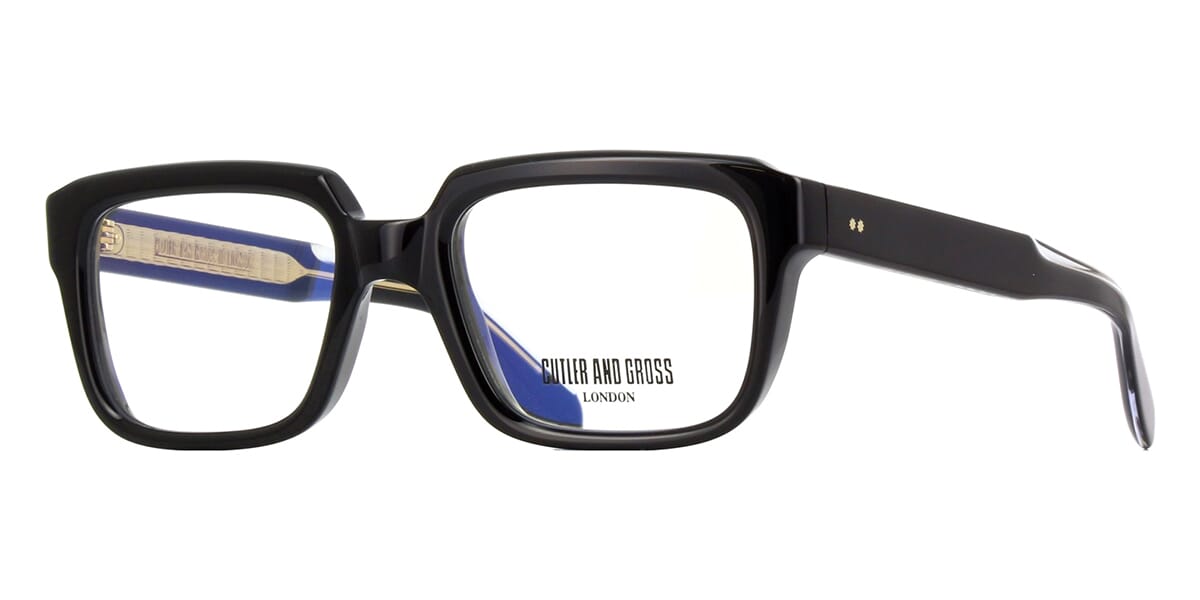Side view of retro style thick black eyeglasses frame